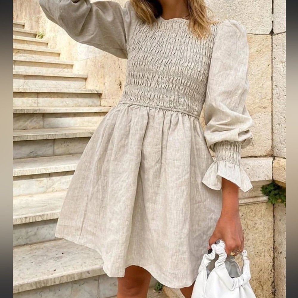 Dissh Kennedy Natural Shirred Linen Dress NWT - Picture 4 of 7